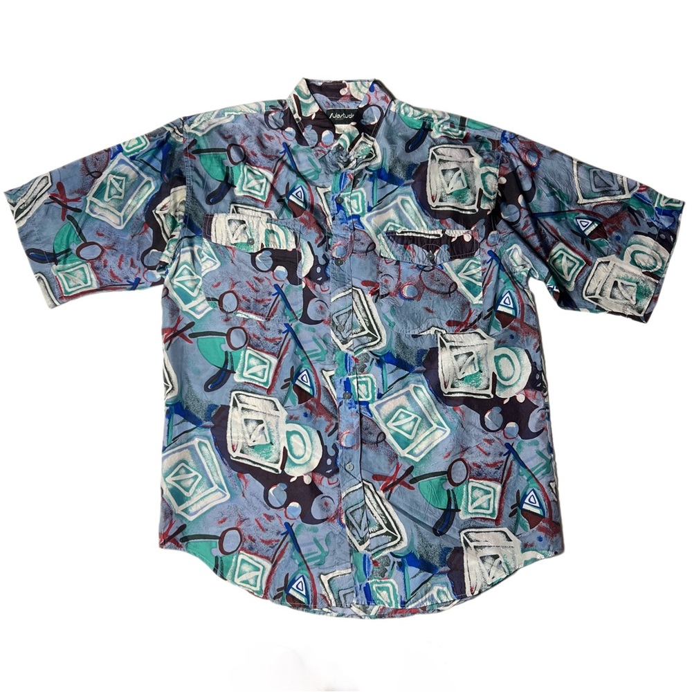 Vintage Substudio 80s Silk Shirt XL | abstract multicolor short sleeve button up